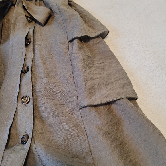 FOREVER XXI Cute 3/4 Army Green Tunic Top with Belt and Ruffles Size Small - Picture 8 of 13